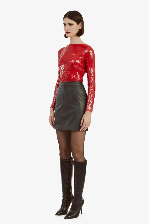 Bardot Bodysuits Women Brenna Sequin Bodysuit In Deep Red Deep Red Bardot Bodysuits Women Brenna Sequin Bodysuit In Deep Red Deep Red