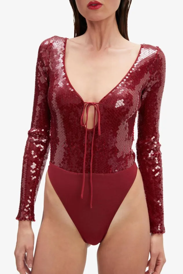 Bardot Bodysuits Women Verona Sequin Bodysuit In Burgundy Burgundy