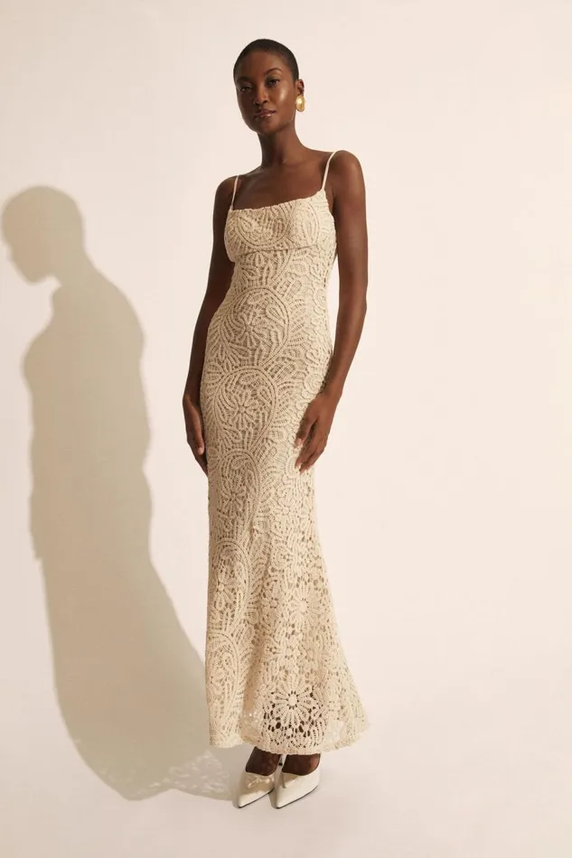 Bardot Day To Night Dresses Women Adoni Crochet Midi Dress In Lght Beige Lght Beige