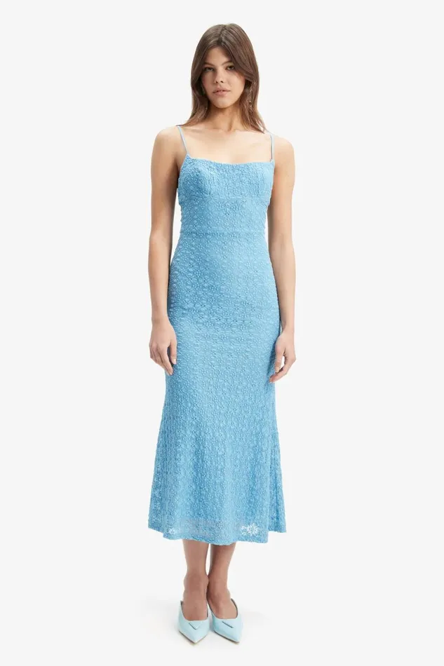Bardot Day To Night Dresses Women Adoni Mesh Midi Dress In Mid Blue Mid Blue Bardot Day To Night Dresses Women Adoni Mesh Midi Dress In Mid Blue Mid Blue