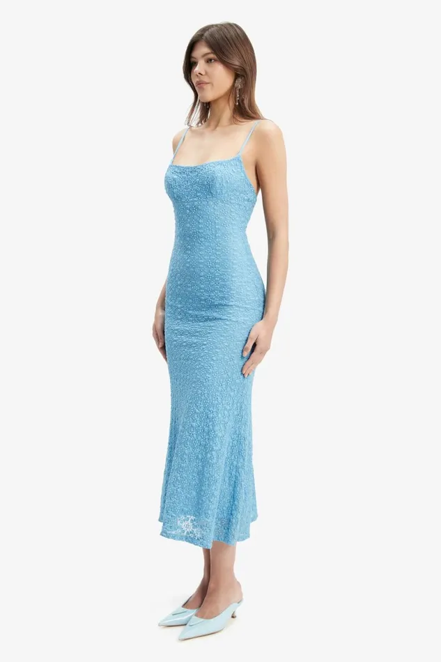 Bardot Day To Night Dresses Women Adoni Mesh Midi Dress In Mid Blue Mid Blue Bardot Day To Night Dresses Women Adoni Mesh Midi Dress In Mid Blue Mid Blue