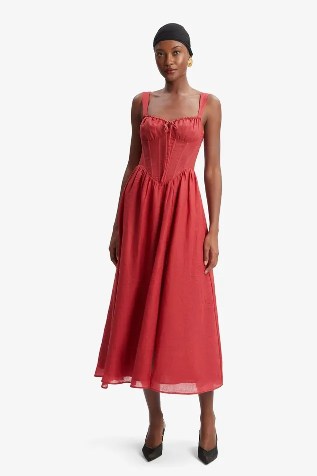 Bardot Day To Night Dresses Women Esra Midi Dress In Fire Red Fire Red