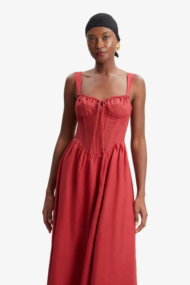 Bardot Day To Night Dresses Women Esra Midi Dress In Fire Red Fire Red