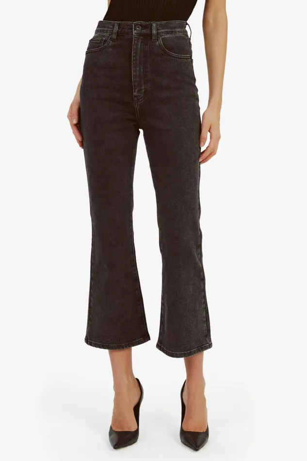 Bardot Flare Jean Women Heidi Flared Cropped Leg In Washed Black Washed Black