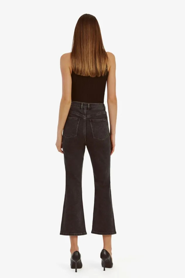 Bardot Flare Jean Women Heidi Flared Cropped Leg In Washed Black Washed Black