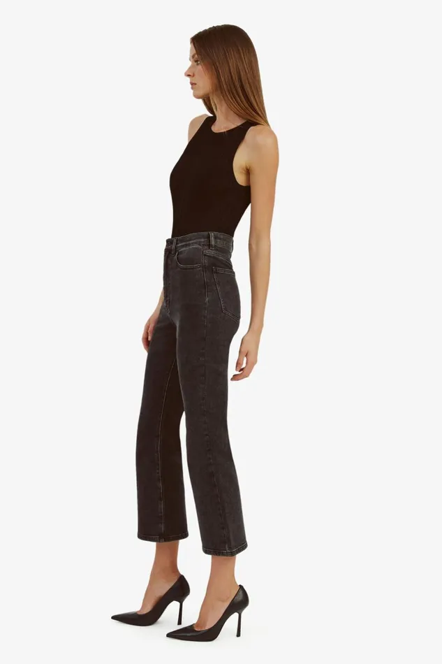 Bardot Flare Jean Women Heidi Flared Cropped Leg In Washed Black Washed Black