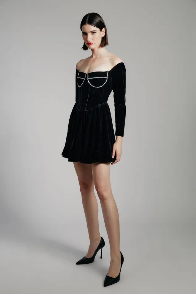 Bardot Party Dresses Women Emlyn Velour Mini Dress In Black Black