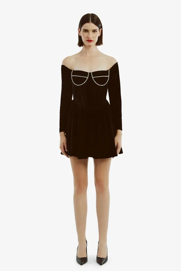 Bardot Party Dresses Women Emlyn Velour Mini Dress In Black Black Bardot Party Dresses Women Emlyn Velour Mini Dress In Black Black