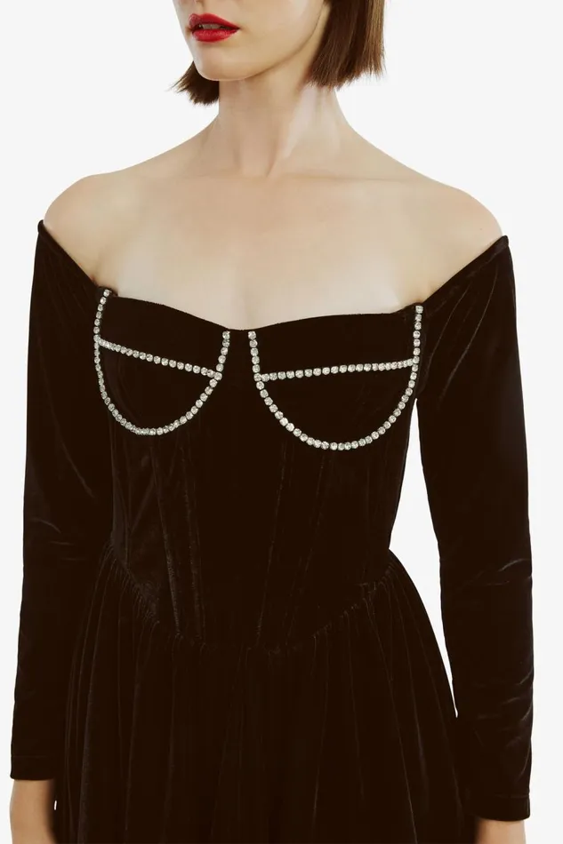 Bardot Party Dresses Women Emlyn Velour Mini Dress In Black Black Bardot Party Dresses Women Emlyn Velour Mini Dress In Black Black