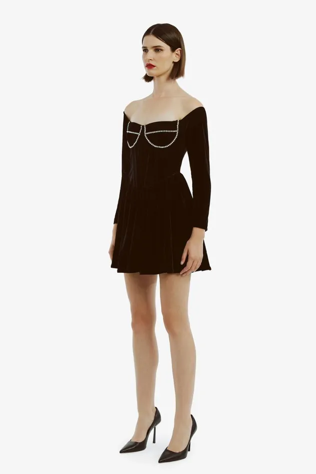 Bardot Party Dresses Women Emlyn Velour Mini Dress In Black Black Bardot Party Dresses Women Emlyn Velour Mini Dress In Black Black