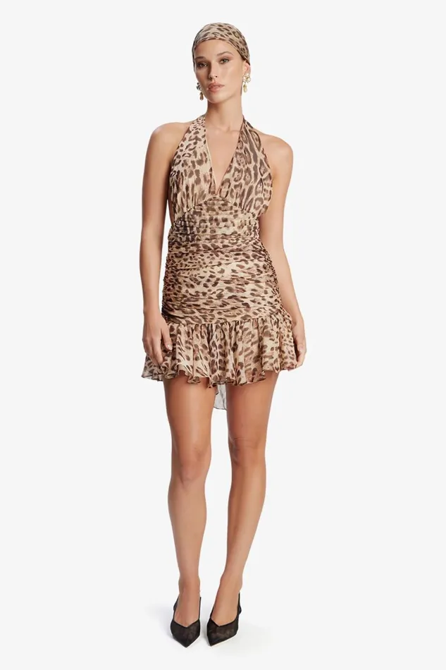 Bardot Party Dresses Women Mave Halter Neck Mini Dress In Brown Leopard Brown Leopard Bardot Party Dresses Women Mave Halter Neck Mini Dress In Brown Leopard Brown Leopard