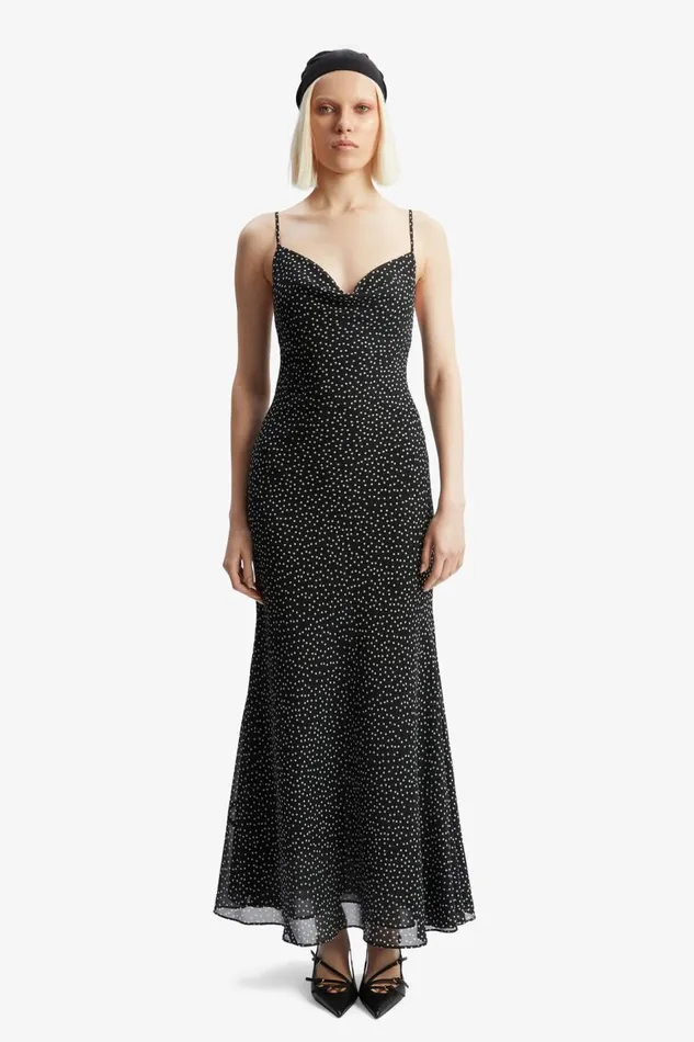 Bardot Party Dresses Women Monroe Cowl Neck Maxi Dress In Black Spot Black Spot Bardot Party Dresses Women Monroe Cowl Neck Maxi Dress In Black Spot Black Spot