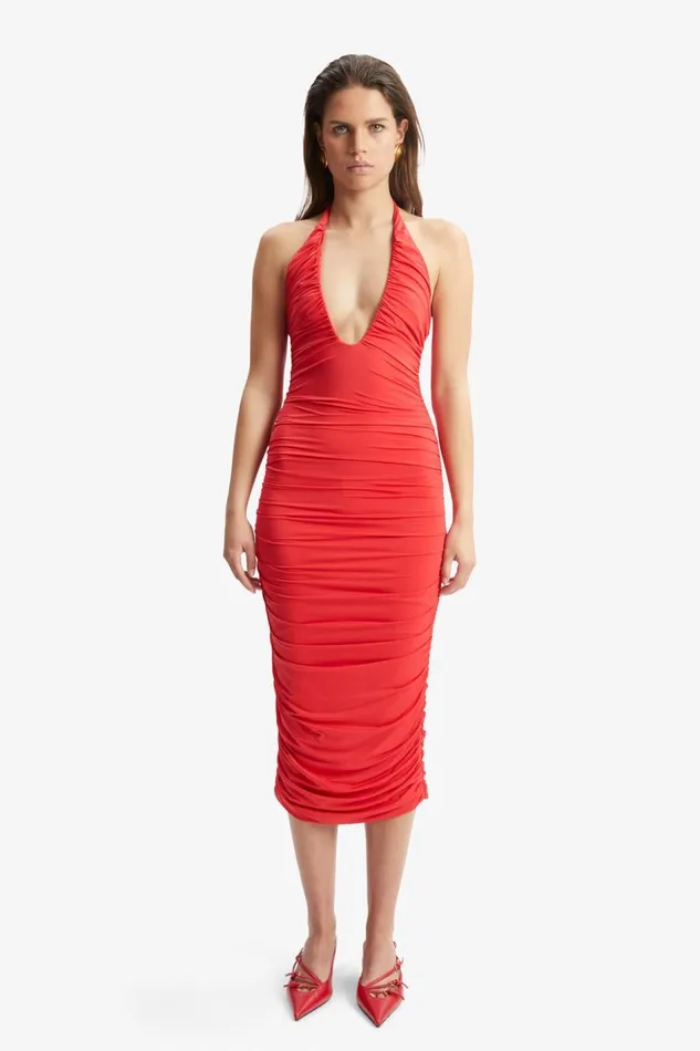 Bardot Party Dresses Women Tisha Halter Midi Dress In Fire Red Fire Red Bardot Party Dresses Women Tisha Halter Midi Dress In Fire Red Fire Red