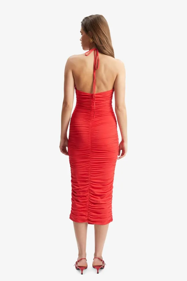 Bardot Party Dresses Women Tisha Halter Midi Dress In Fire Red Fire Red Bardot Party Dresses Women Tisha Halter Midi Dress In Fire Red Fire Red