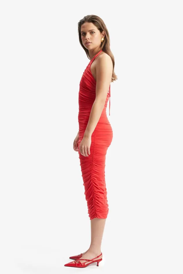 Bardot Party Dresses Women Tisha Halter Midi Dress In Fire Red Fire Red Bardot Party Dresses Women Tisha Halter Midi Dress In Fire Red Fire Red