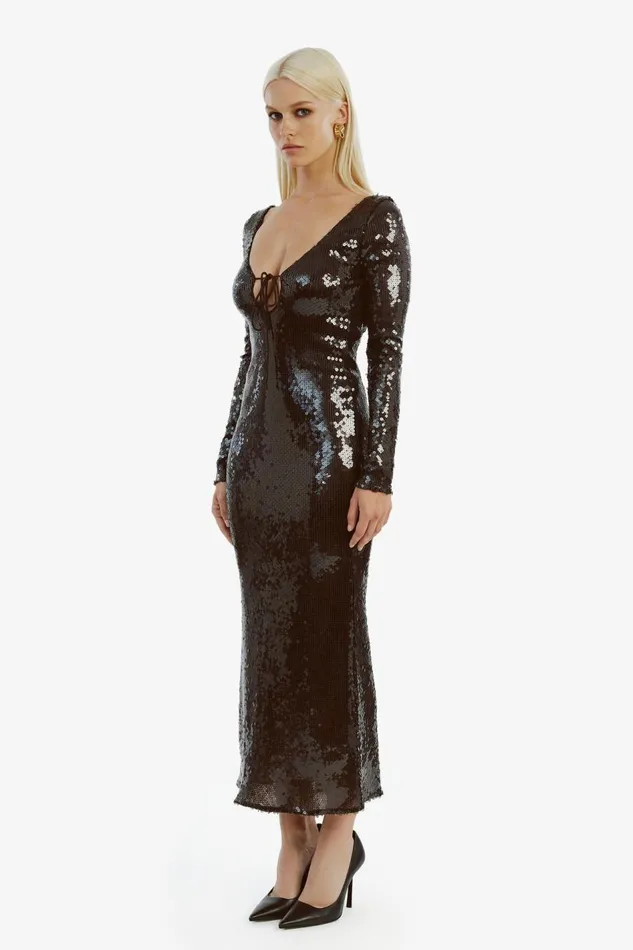 Bardot Party Dresses Women Verona Sequin Maxi Dress In Dark Chocolate Dark Chocolate Bardot Party Dresses Women Verona Sequin Maxi Dress In Dark Chocolate Dark Chocolate