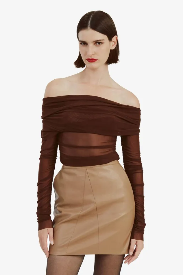 Bardot Party Tops Women Camelia Mesh Top In Chocolate Chocolate Bardot Party Tops Women Camelia Mesh Top In Chocolate Chocolate