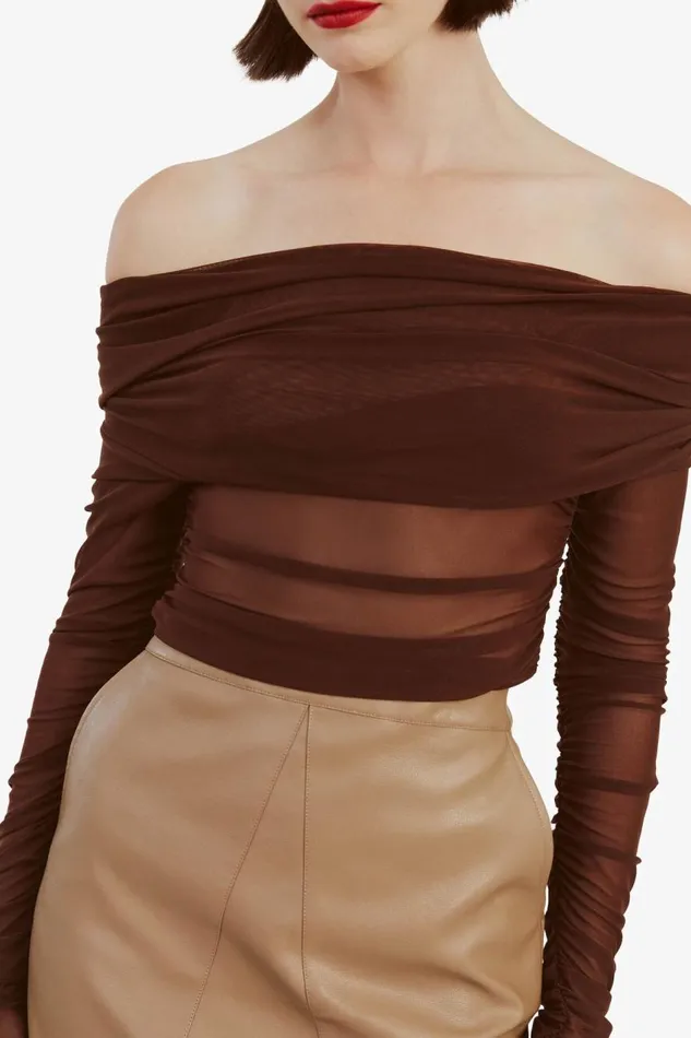 Bardot Party Tops Women Camelia Mesh Top In Chocolate Chocolate Bardot Party Tops Women Camelia Mesh Top In Chocolate Chocolate
