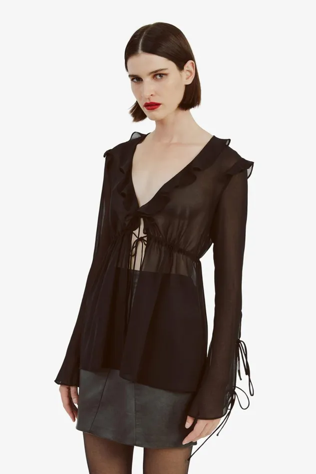 Bardot Party Tops Women Dhalia Frill Blouse In Black Black Bardot Party Tops Women Dhalia Frill Blouse In Black Black