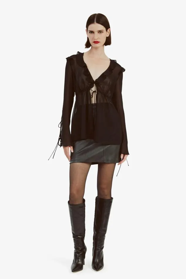Bardot Party Tops Women Dhalia Frill Blouse In Black Black Bardot Party Tops Women Dhalia Frill Blouse In Black Black