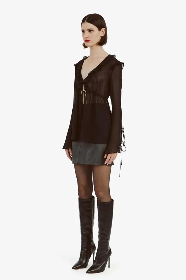 Bardot Party Tops Women Dhalia Frill Blouse In Black Black Bardot Party Tops Women Dhalia Frill Blouse In Black Black