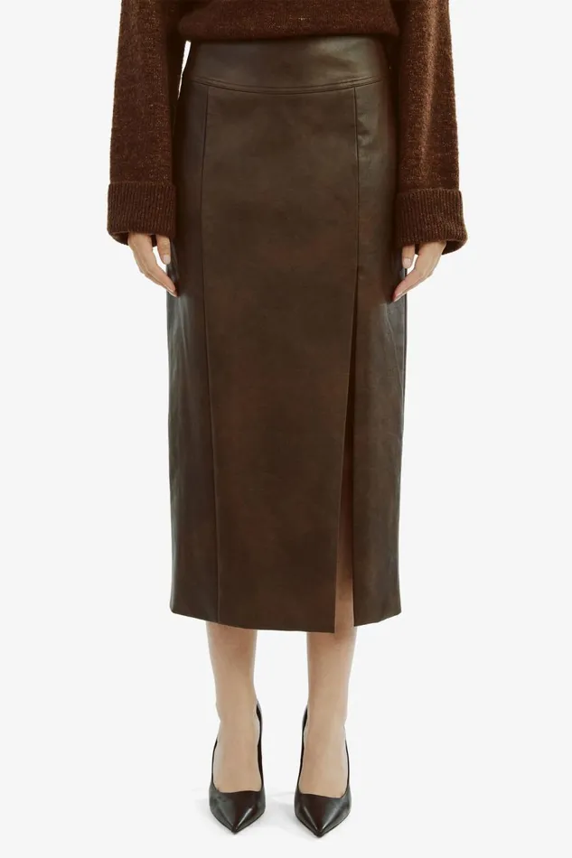 Bardot Skirts Women Dante Vegan Leather Midi Skirt In Dark Chocolate Dark Chocolate Bardot Skirts Women Dante Vegan Leather Midi Skirt In Dark Chocolate Dark Chocolate