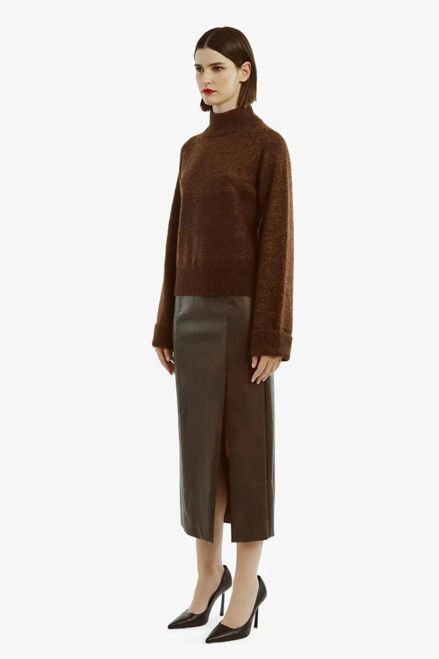 Bardot Skirts Women Dante Vegan Leather Midi Skirt In Dark Chocolate Dark Chocolate Bardot Skirts Women Dante Vegan Leather Midi Skirt In Dark Chocolate Dark Chocolate