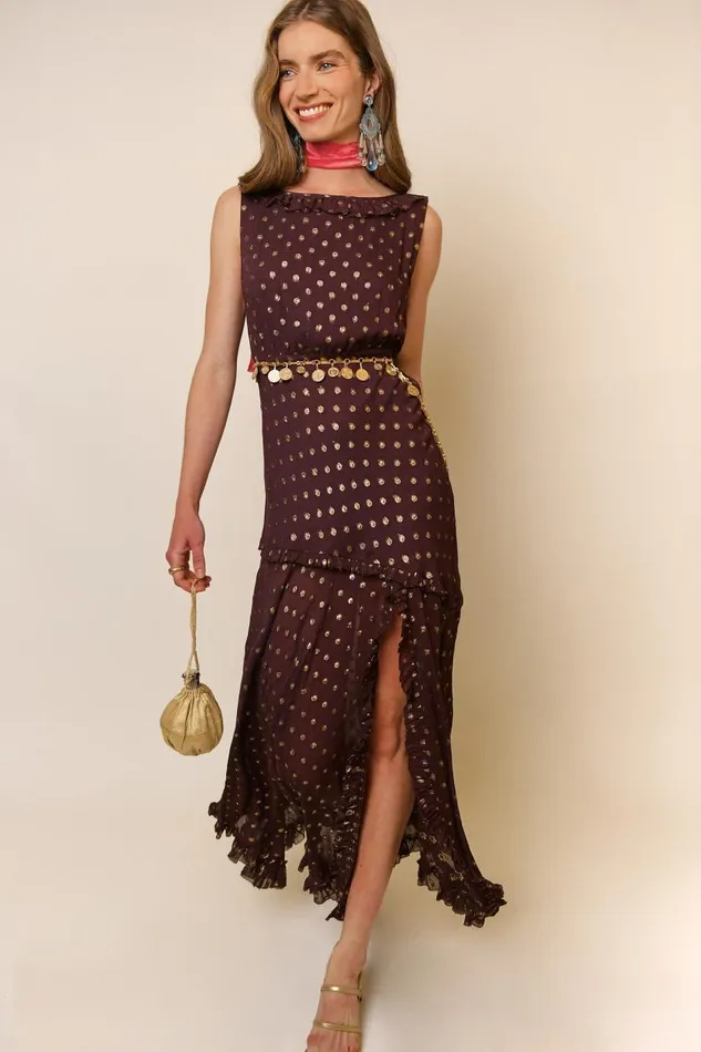 Barrette Chocolate Lurex Spot Women RIXO Dresses