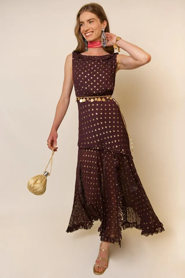 Barrette Chocolate Lurex Spot Women RIXO Dresses Barrette Chocolate Lurex Spot Women RIXO Dresses