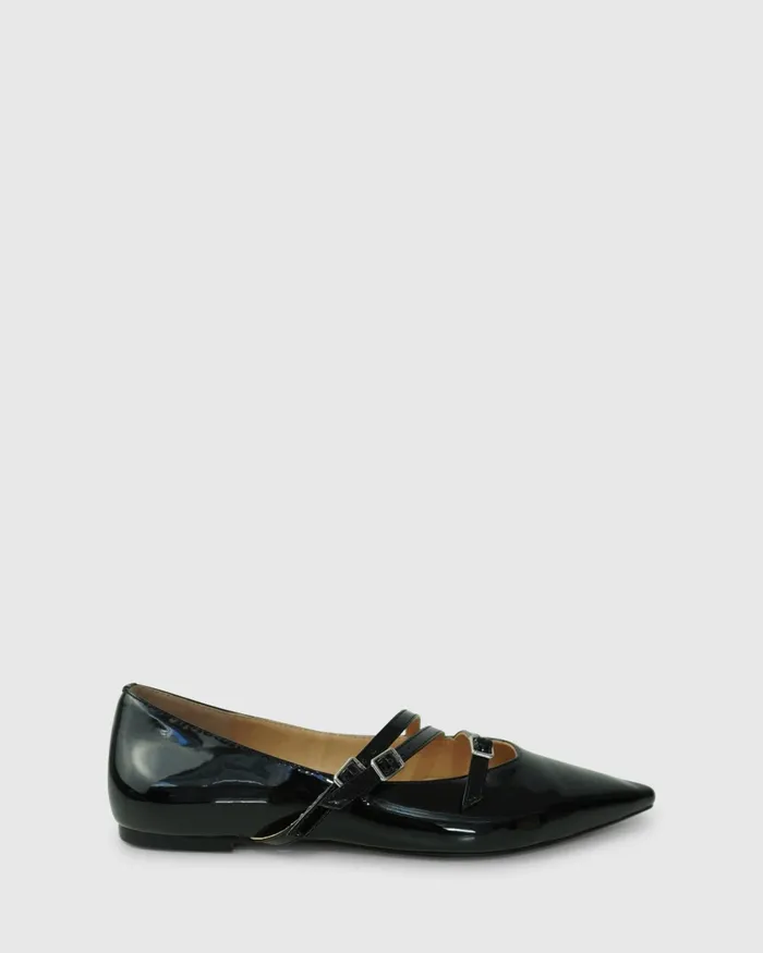 Belle and Bloom Begin Again Buckled Flat 8211 Black Patent Women Shoes