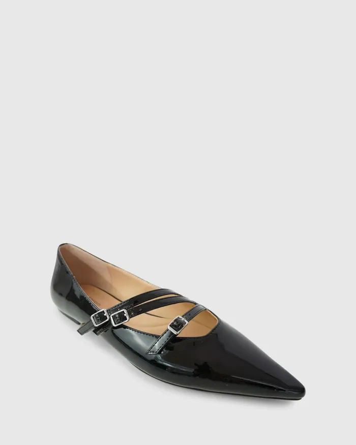 Belle and Bloom Begin Again Buckled Flat 8211 Black Patent Women Shoes