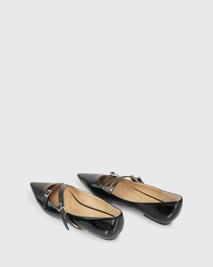 Belle and Bloom Begin Again Buckled Flat 8211 Black Patent Women Shoes