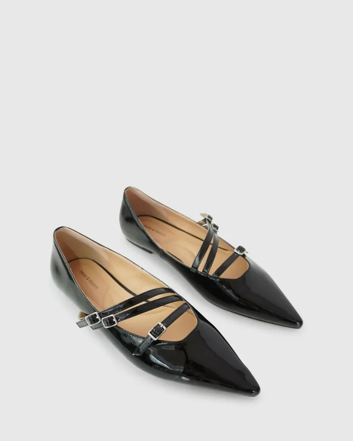 Belle and Bloom Begin Again Buckled Flat 8211 Black Patent Women Shoes