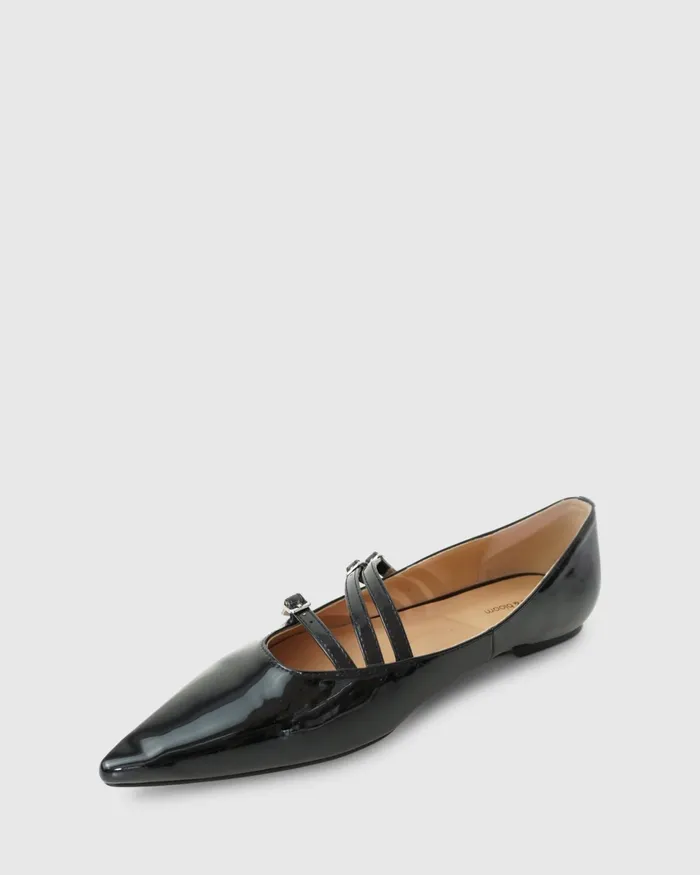 Belle and Bloom Begin Again Buckled Flat 8211 Black Patent Women Shoes