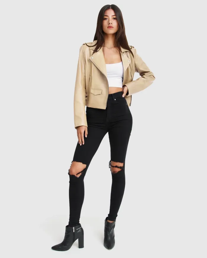 Belle and Bloom Coats and Jackets Women Just Friends Leather Jacket 8211 Sand