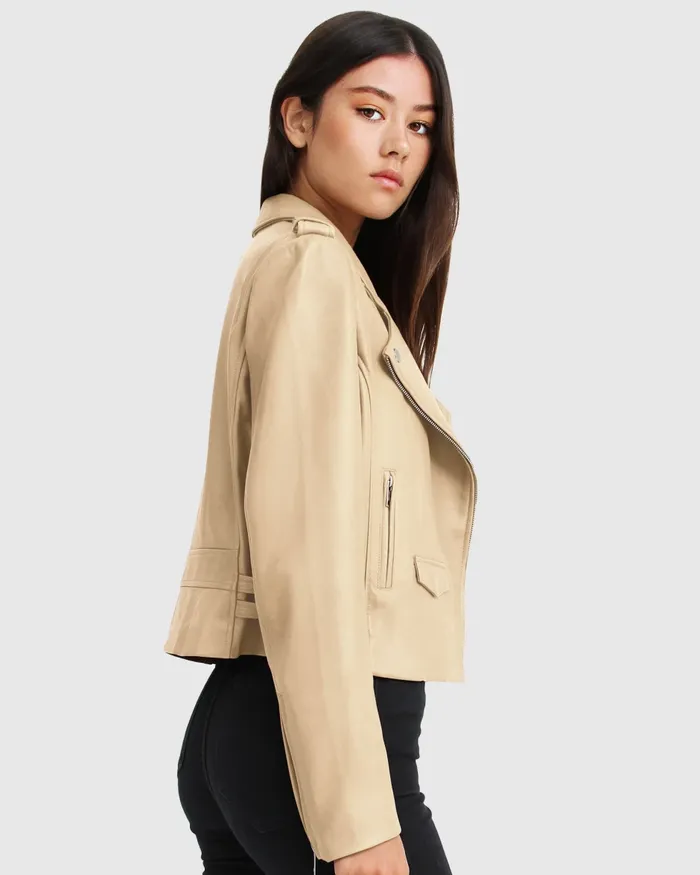 Belle and Bloom Coats and Jackets Women Just Friends Leather Jacket 8211 Sand