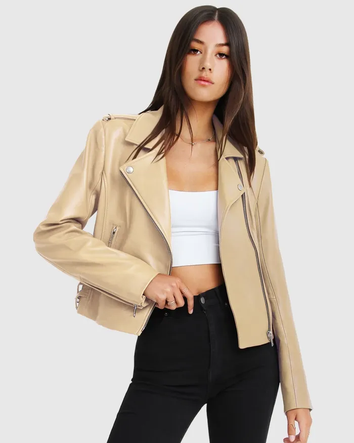 Belle and Bloom Coats and Jackets Women Just Friends Leather Jacket 8211 Sand