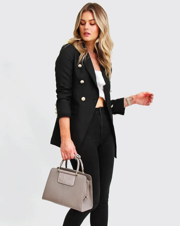 Belle and Bloom Coats and Jackets Women Princess Polina Textured Weave Blazer 8211 Black
