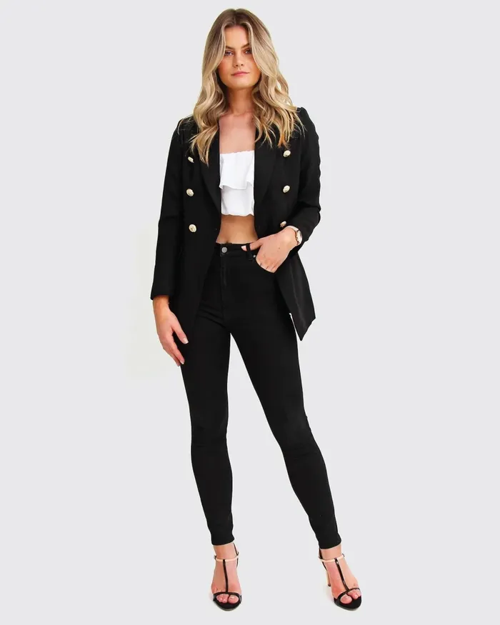 Belle and Bloom Coats and Jackets Women Princess Polina Textured Weave Blazer 8211 Black