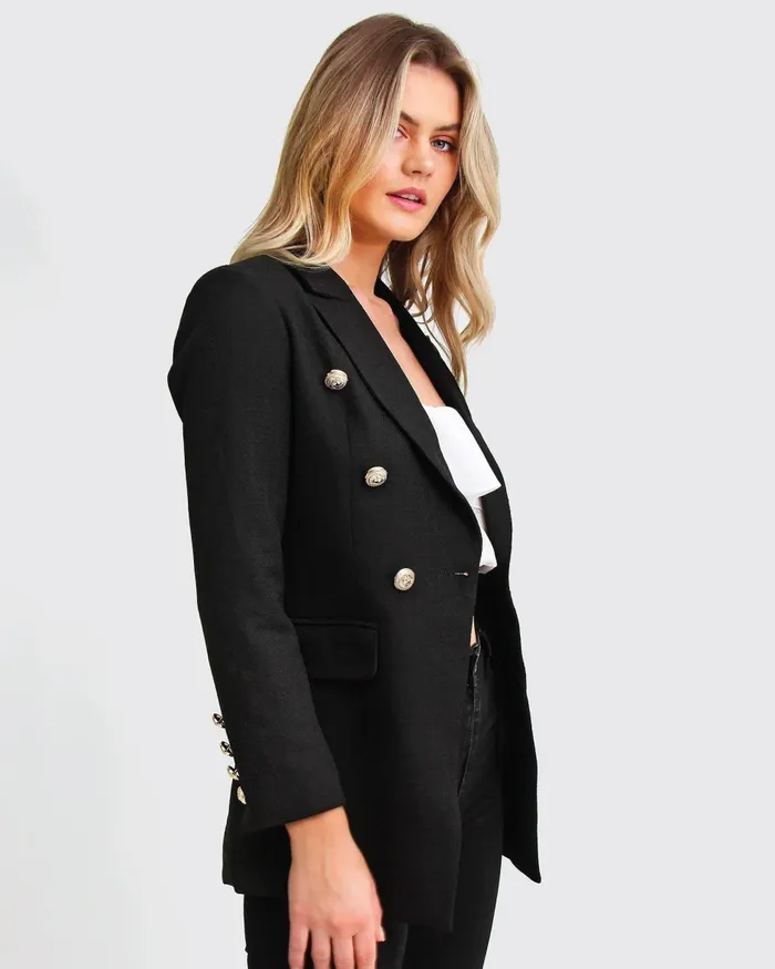Belle and Bloom Coats and Jackets Women Princess Polina Textured Weave Blazer 8211 Black