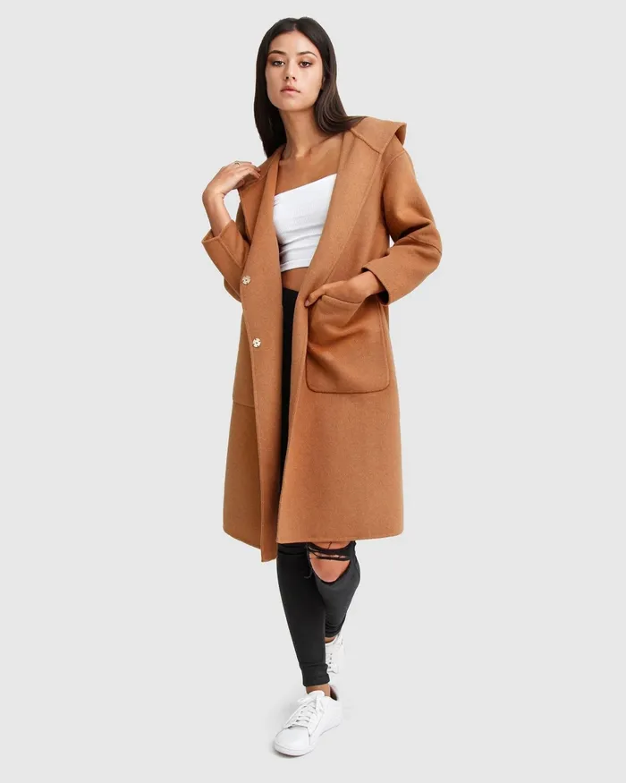 Belle and Bloom Coats and Jackets Women Walk This Way Wool Blend Oversized Coat 8211 Camel