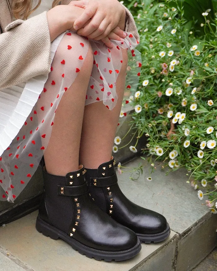 Belle and Bloom Girls Women City Lights Mini Leather Ankle Boot 8211 Black