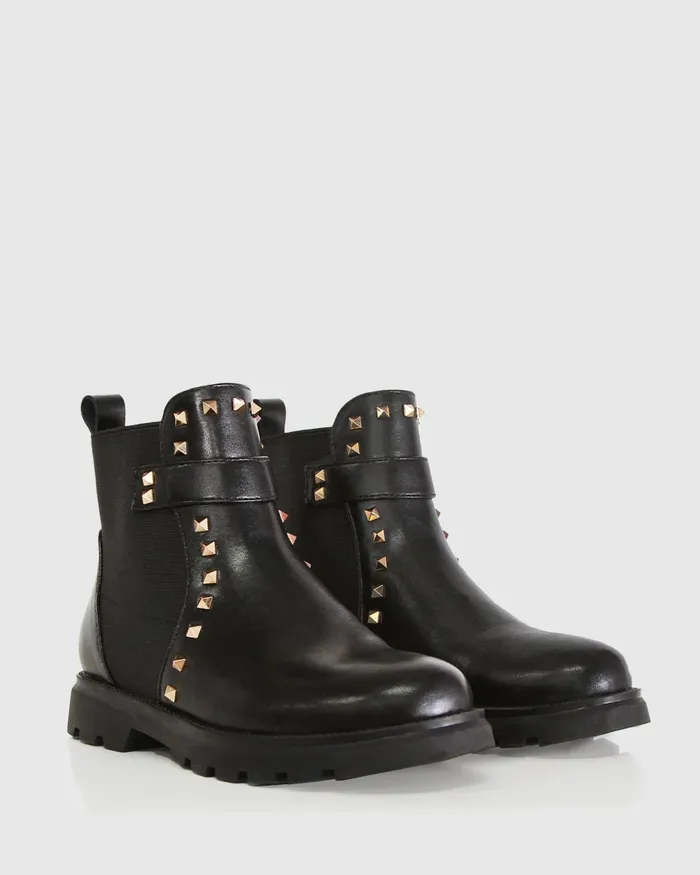 Belle and Bloom Girls Women City Lights Mini Leather Ankle Boot 8211 Black