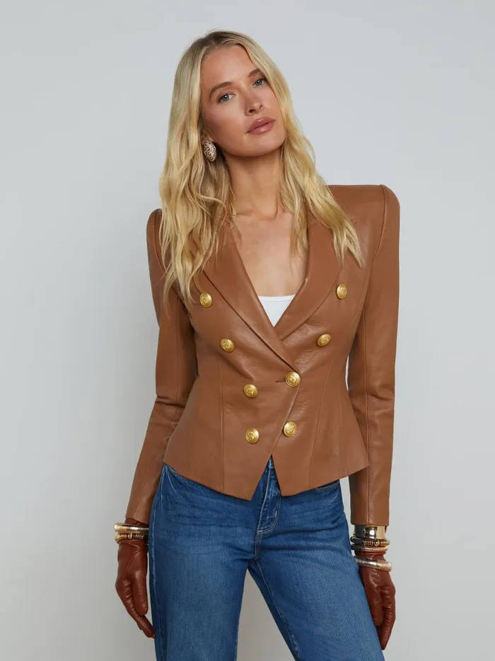 Bethany Leather Tapered Blazer Soft Cognac Women L039Agence Blazers and Jackets Bethany Leather Tapered Blazer Soft Cognac Women L039Agence Blazers and Jackets