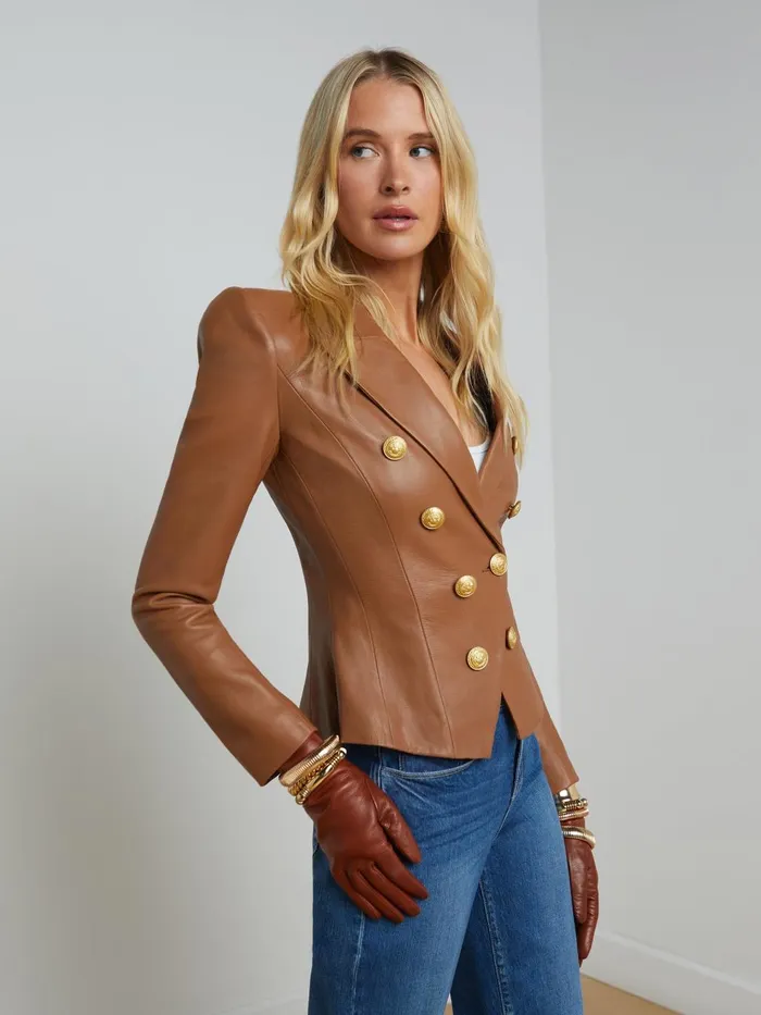 Bethany Leather Tapered Blazer Soft Cognac Women L039Agence Blazers and Jackets Bethany Leather Tapered Blazer Soft Cognac Women L039Agence Blazers and Jackets