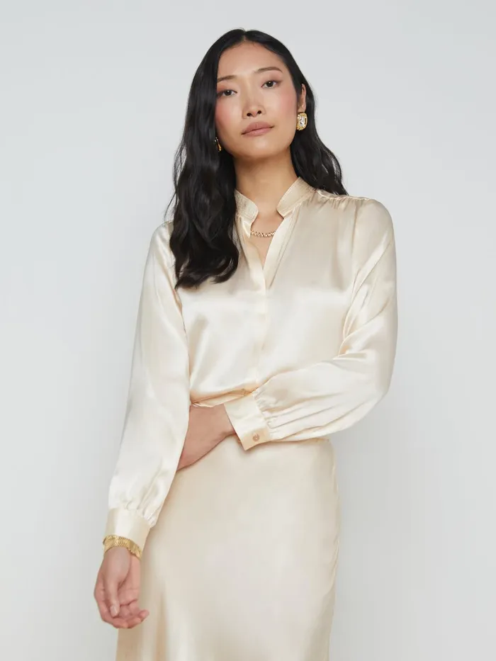 Bianca Silk Blouse Pearl Women L039Agence Blouses and Tops