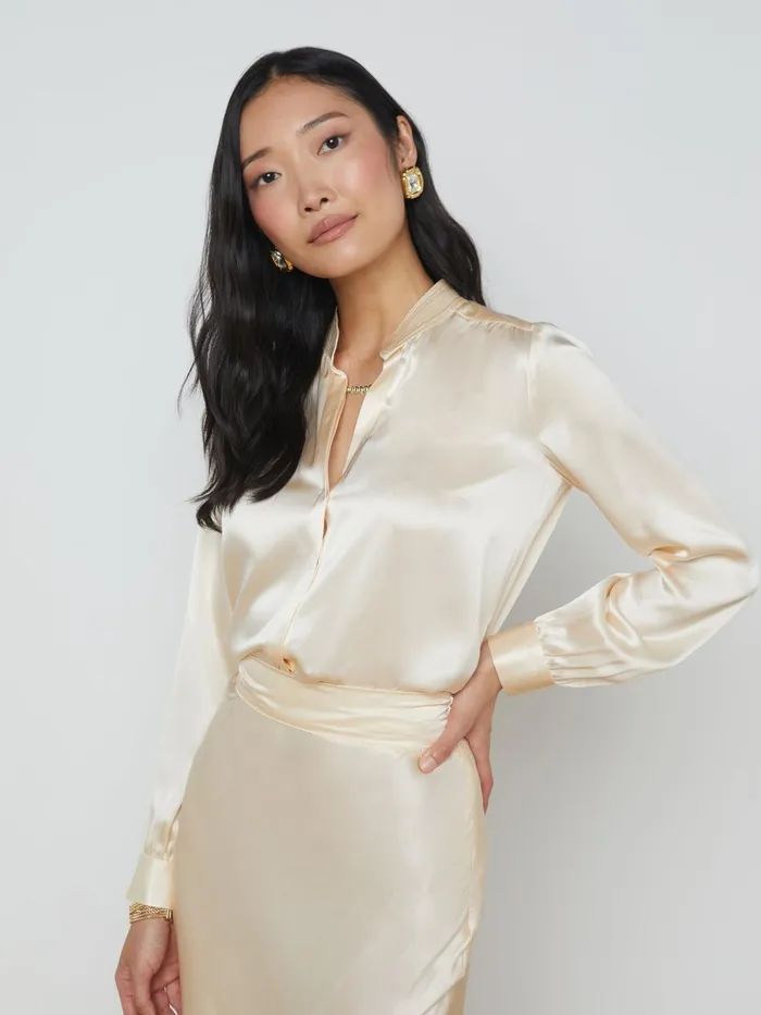Bianca Silk Blouse Pearl Women L039Agence Blouses and Tops