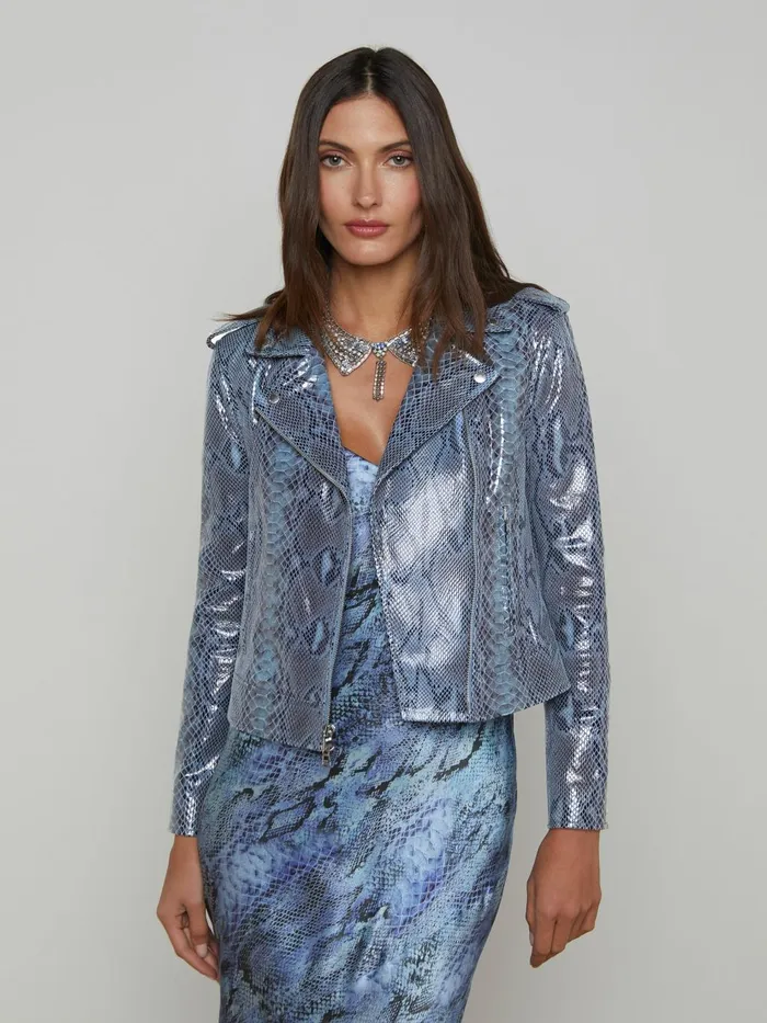 Biker Leather Jacket Blue Snake Women L039Agence Blazers and Jackets