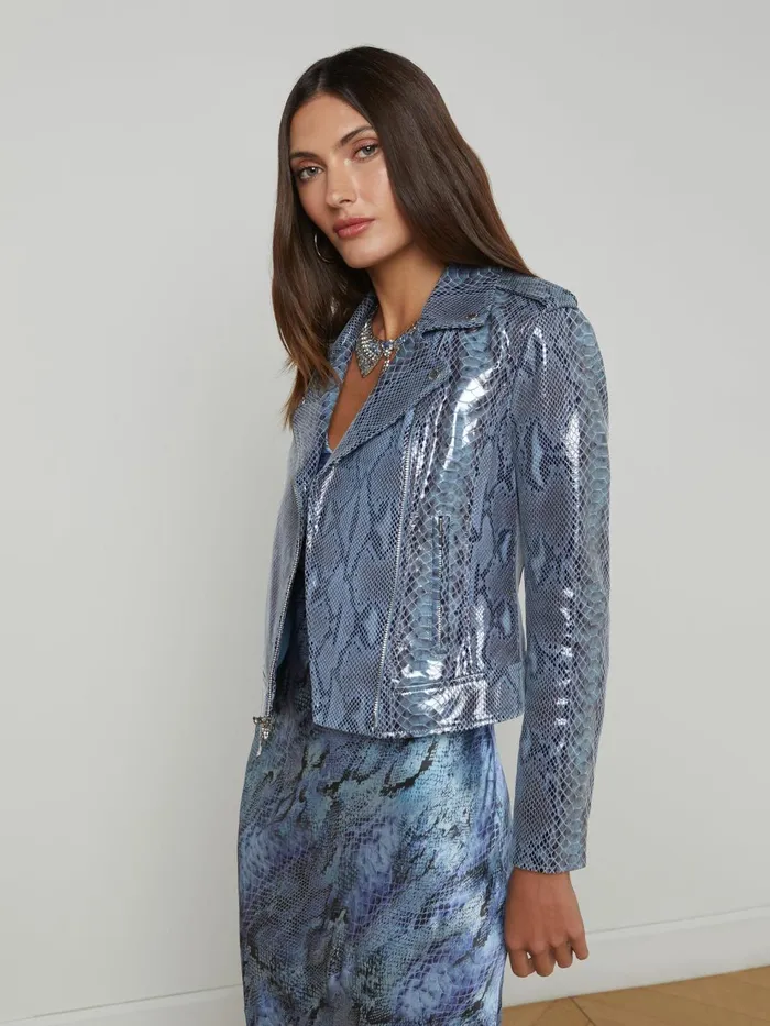 Biker Leather Jacket Blue Snake Women L039Agence Blazers and Jackets Biker Leather Jacket Blue Snake Women L039Agence Blazers and Jackets