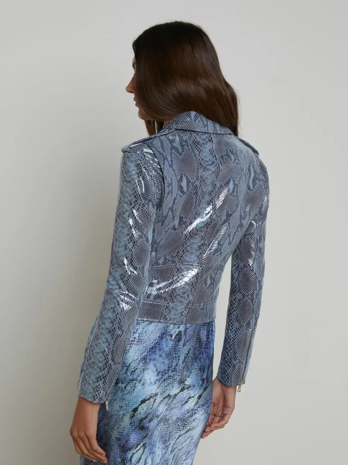 Biker Leather Jacket Blue Snake Women L039Agence Blazers and Jackets Biker Leather Jacket Blue Snake Women L039Agence Blazers and Jackets